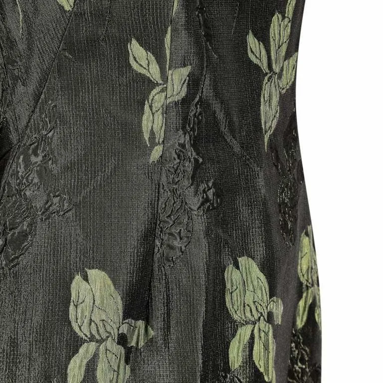 1960s Green Floral Metallic Brocade Dress