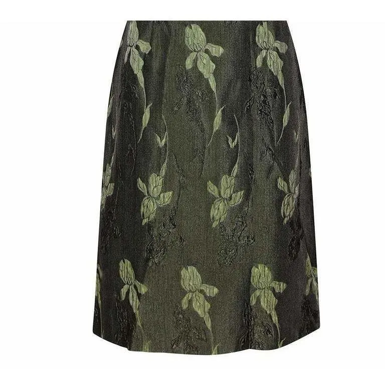 1960s Green Floral Metallic Brocade Dress