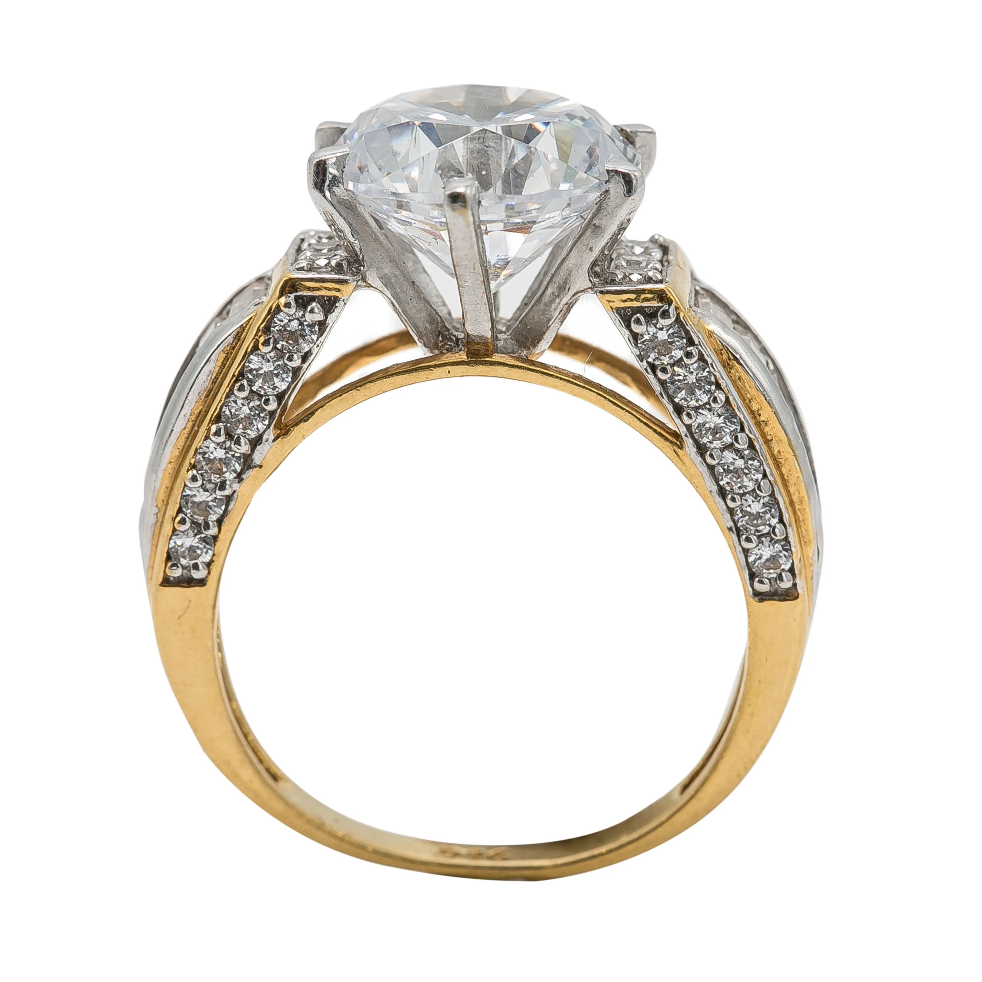 22K Multi Tone Gold Ring W/ Round & Baguette Cut CZ Gems