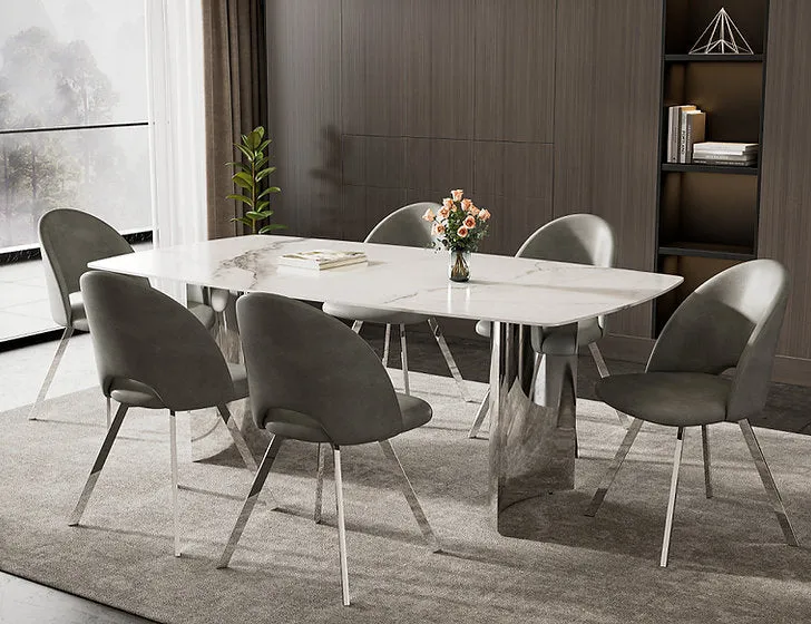 5 or 7 PC White Sintered Stone Marble Top Dining Table Set- Model #1540