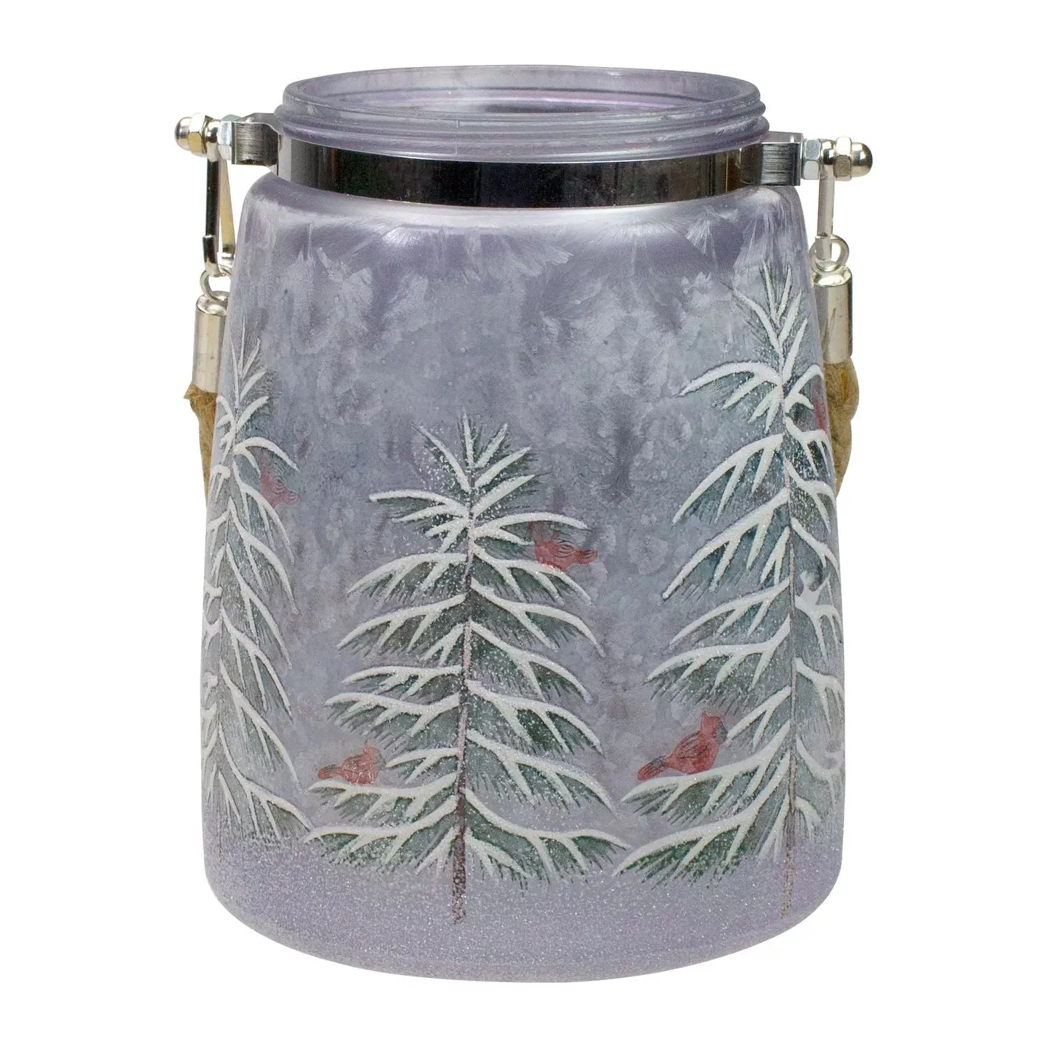 6 25" Flameless Glass Pine Tree and Cardinals Christmas Candle Holder with Hand Painted