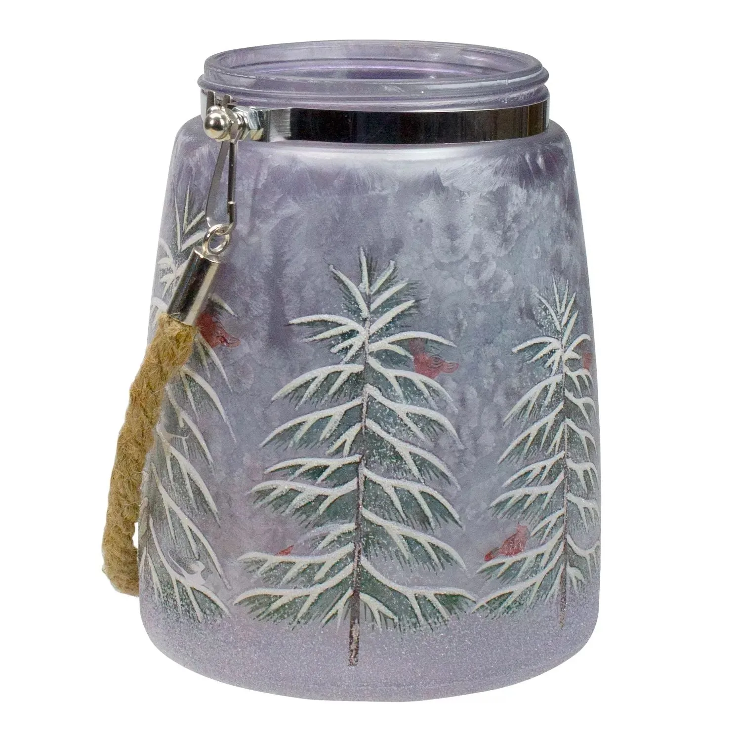 6 25" Flameless Glass Pine Tree and Cardinals Christmas Candle Holder with Hand Painted