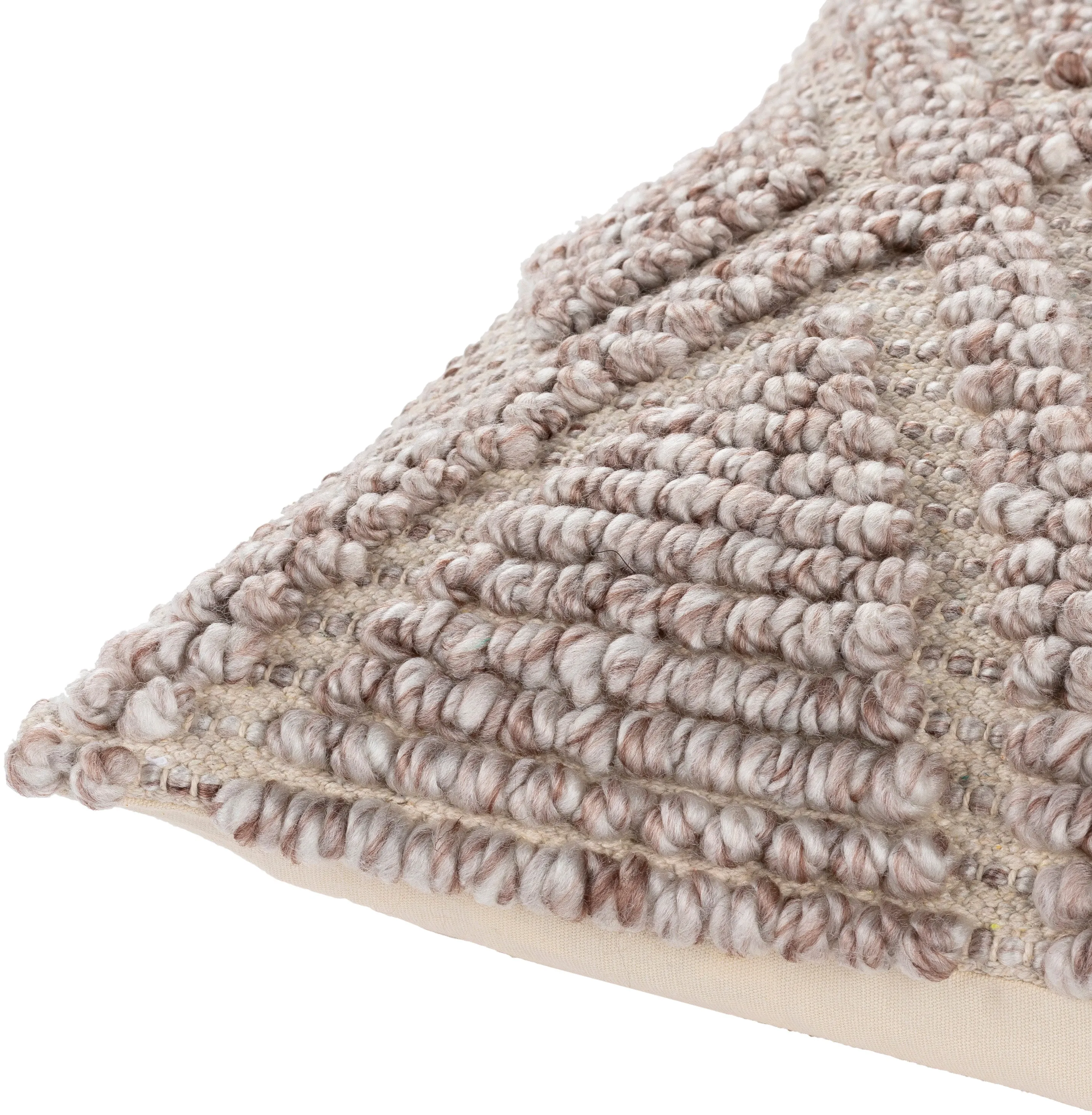 Anders Hand Woven Square Pillow Cream, Light Gray, Khaki