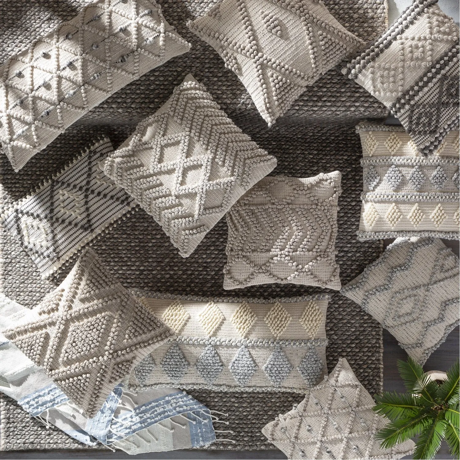 Anders Hand Woven Square Pillow Cream, Light Gray, Khaki
