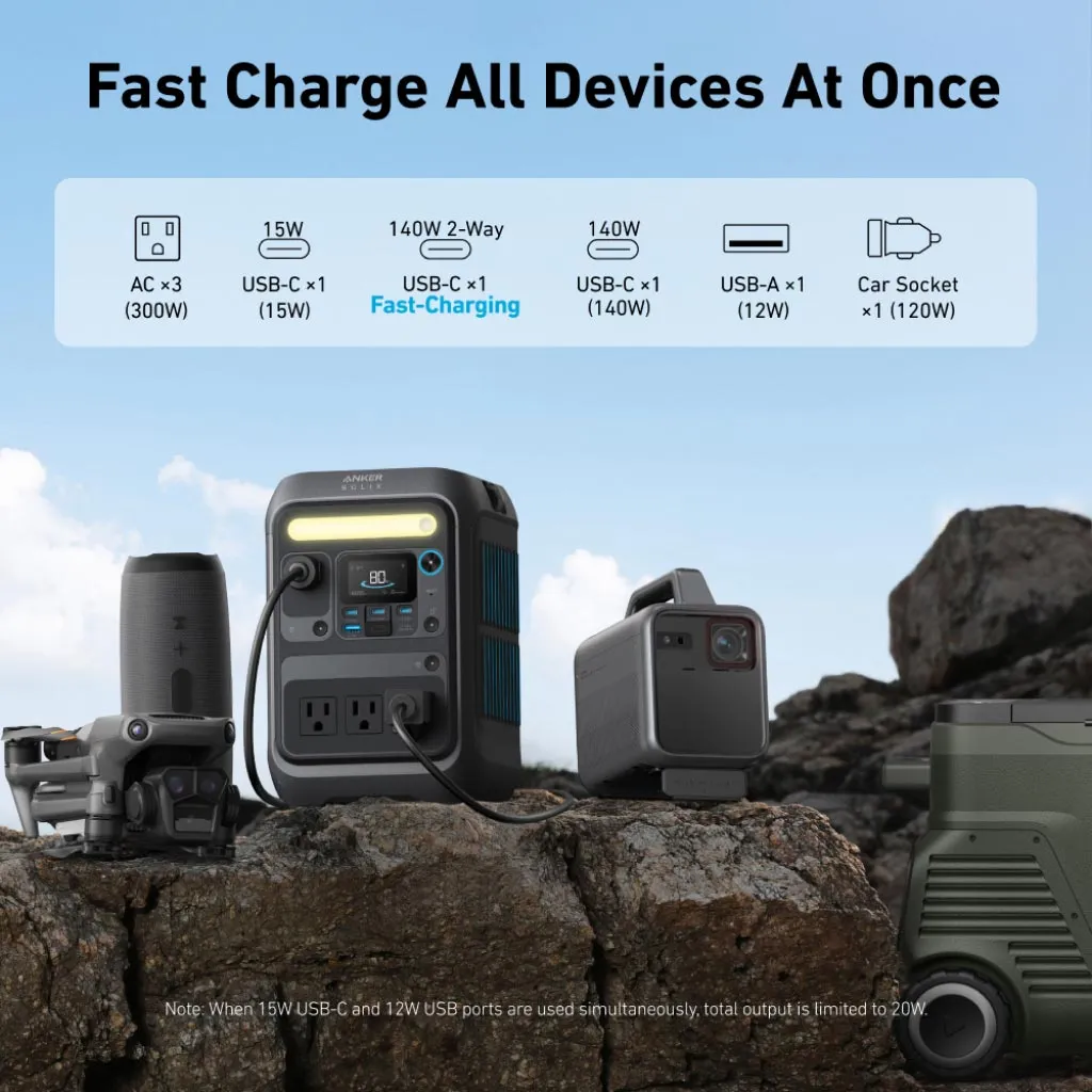 Anker SOLIX C300X Portable Power Station - 288Wh | 300W with Carry Strap   FREE Anker 100W USB-C Cable