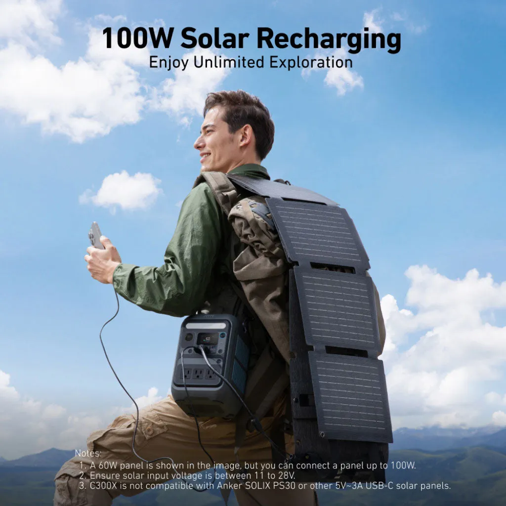 Anker SOLIX C300X Portable Power Station - 288Wh | 300W with Carry Strap   FREE Anker 100W USB-C Cable