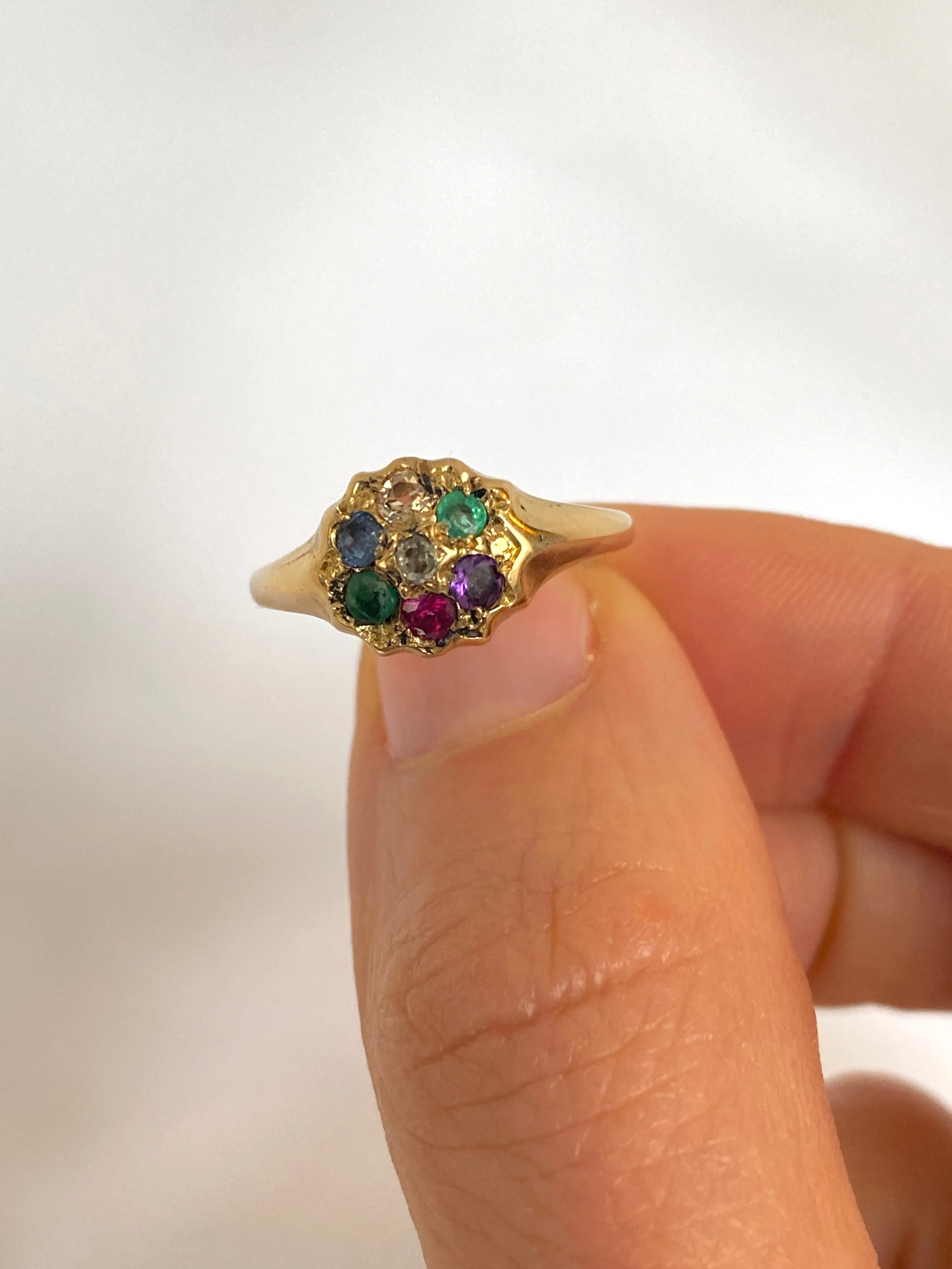 Antique, 18ct Gold, Victorian, Dearest, Acrostic Multi-Gem Ring