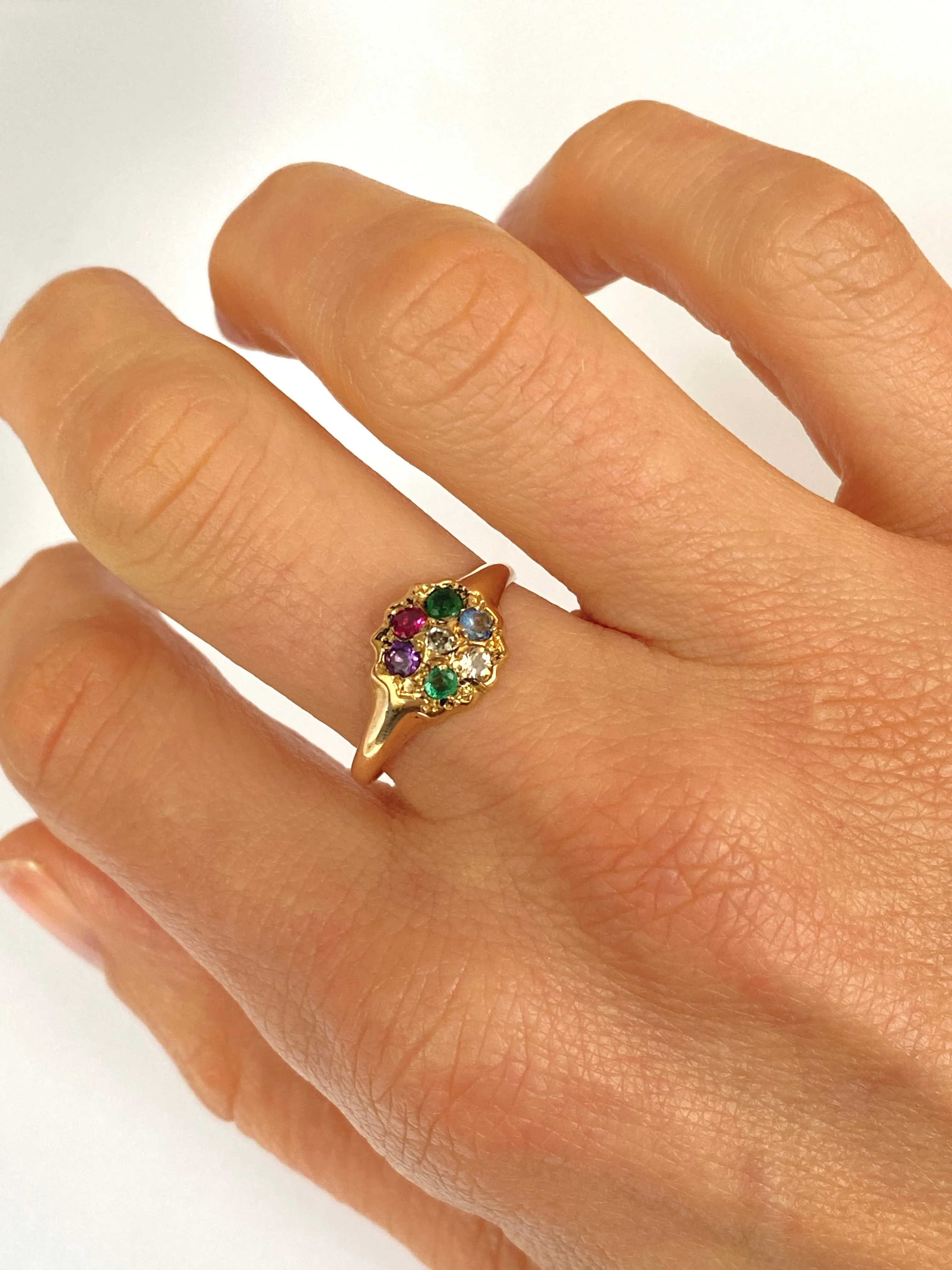 Antique, 18ct Gold, Victorian, Dearest, Acrostic Multi-Gem Ring
