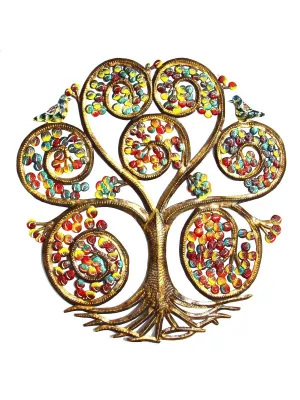 Autumn Spiral Tree of Life Haitian Metal Drum Wall Art, 24"