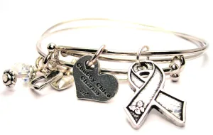Awareness Ribbon With Butterfly Corner Expandable Bangle Bracelet Set