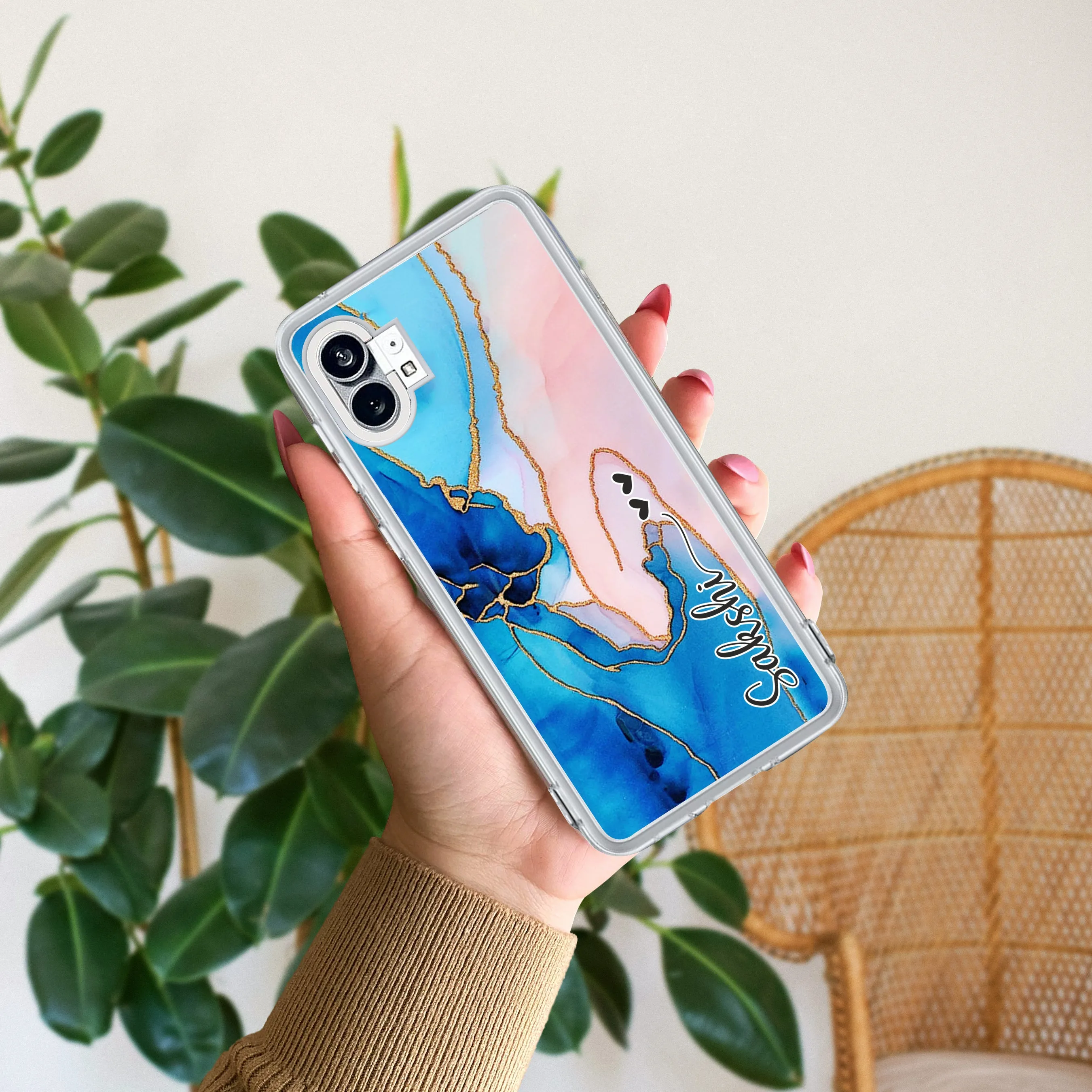 Blue Gradient Marble Customize Transparent Silicon Case For Nothing
