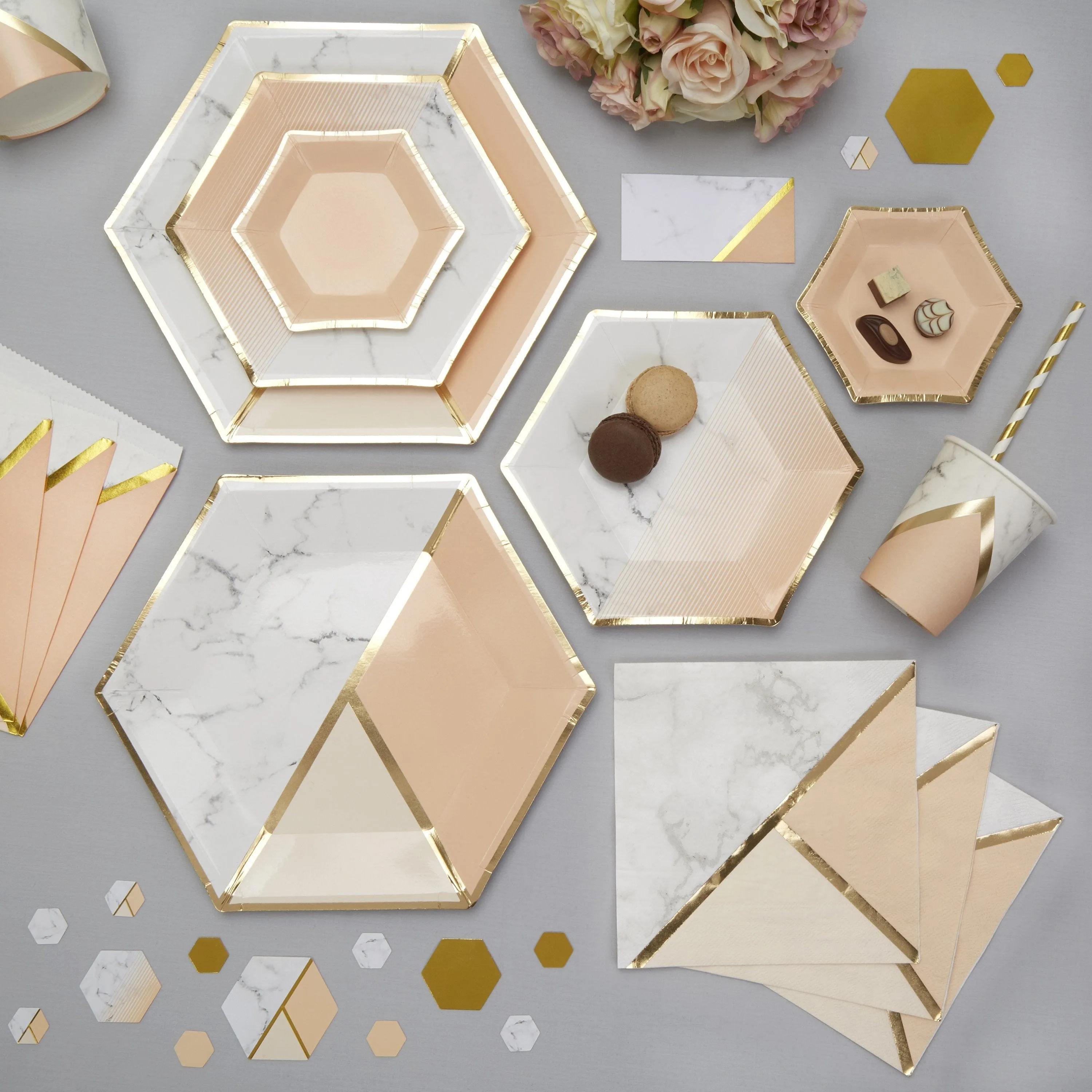 Blush Marble Colour Block Party Cups (8 Pack)