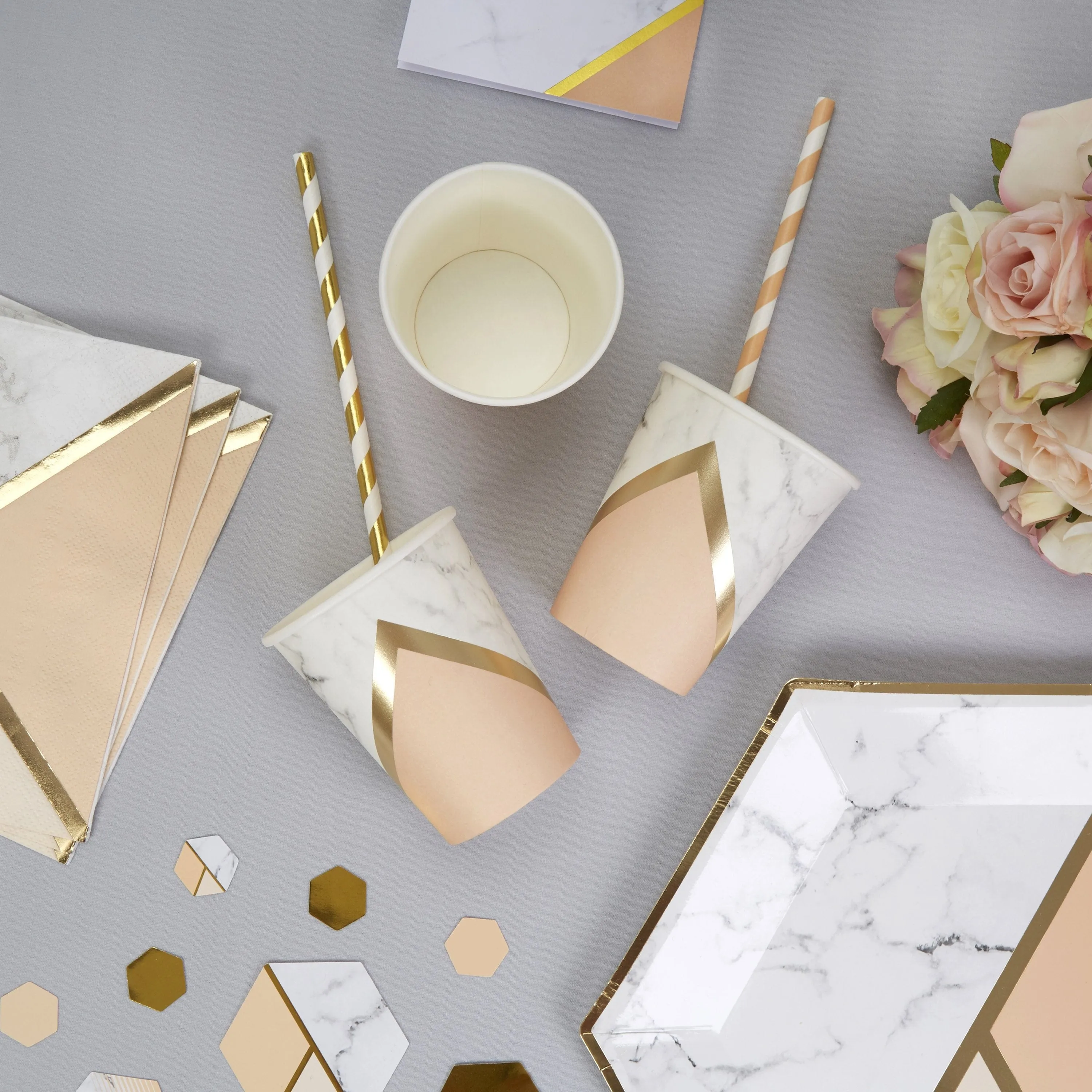 Blush Marble Colour Block Party Cups (8 Pack)