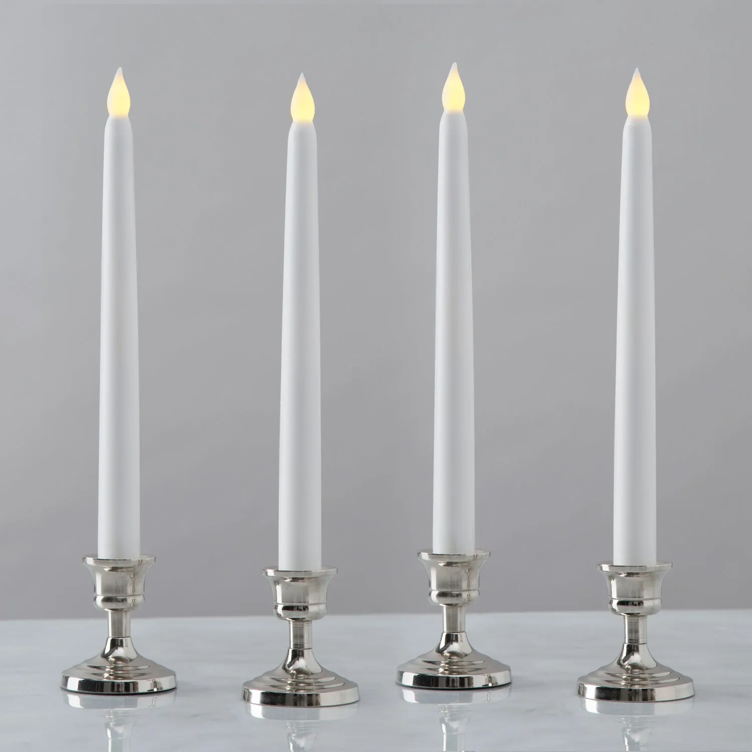 Classic White 10" Wax Flameless Taper Candles, Set of 4