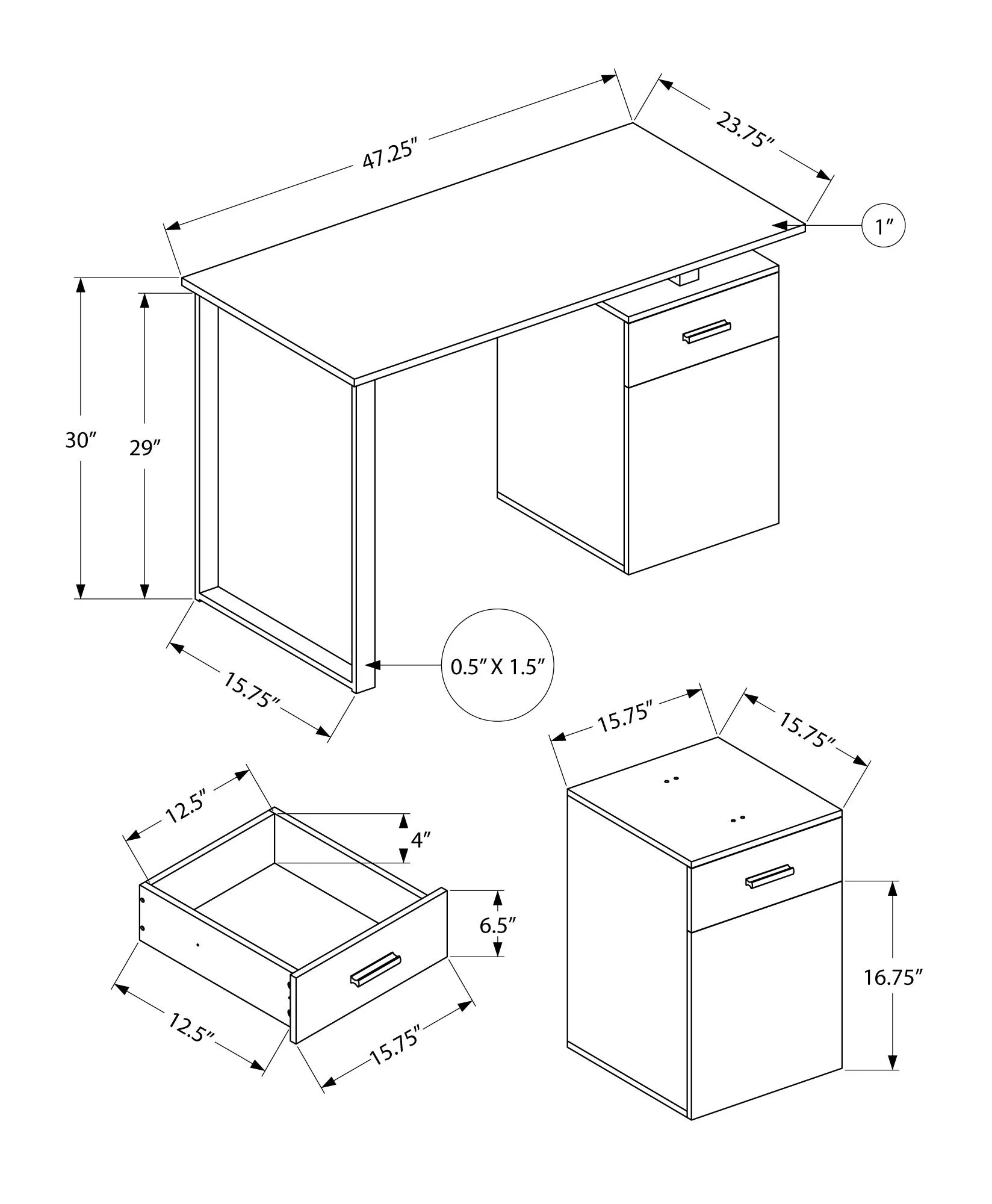 Computer Desk, Home Office, Laptop, Left, Right Set-up, Storage Drawers, 48"l, Work, White Marble Look Laminate, Black Metal, Contemporary, Modern