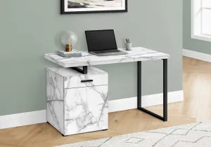 Computer Desk, Home Office, Laptop, Left, Right Set-up, Storage Drawers, 48"l, Work, White Marble Look Laminate, Black Metal, Contemporary, Modern