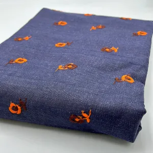 Cotton Denim, Indigo & Orange Floral (WDT0202)