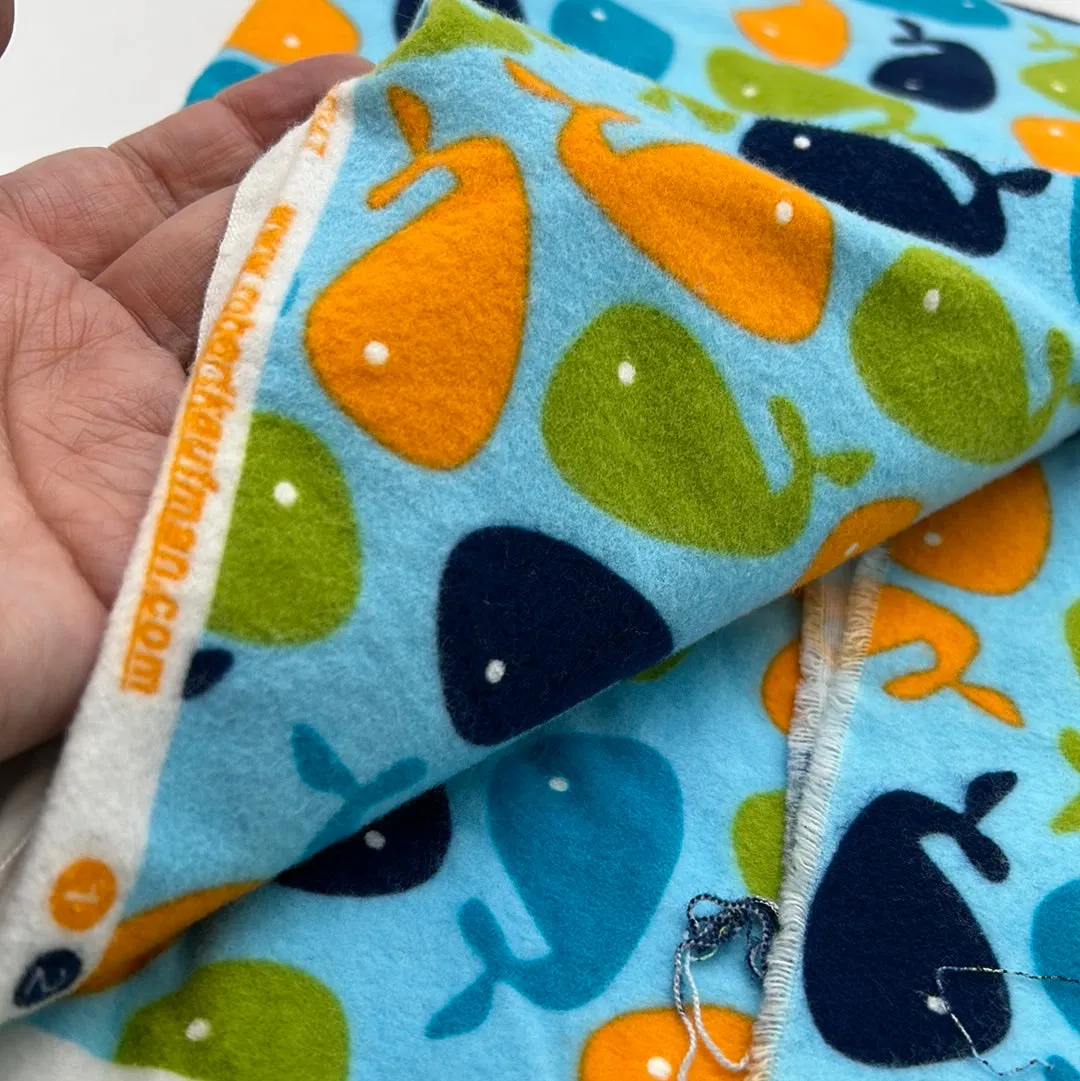 Cotton Flannelette, Blue with Coloured Whales (WFL0284)