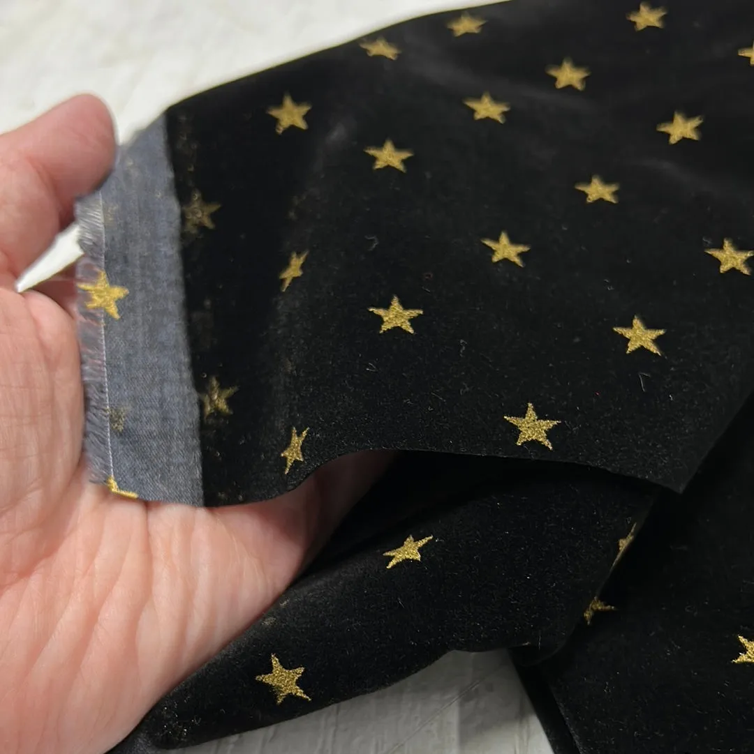 Cotton Velvet, Black w Gold Stars (WCV0232)