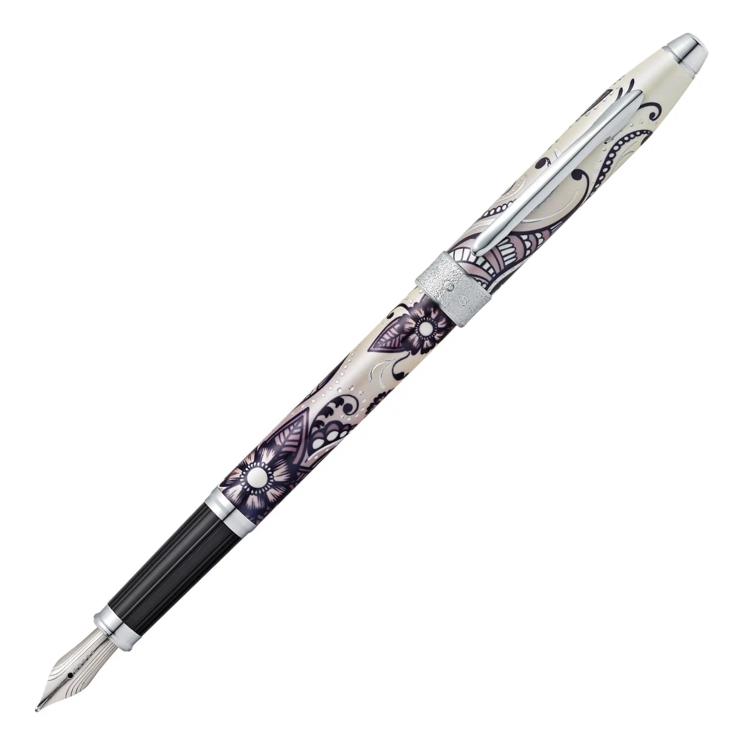 Cross Century II Botanica Fountain Pen in Black Primrose with Chrome Trim - Medium Point