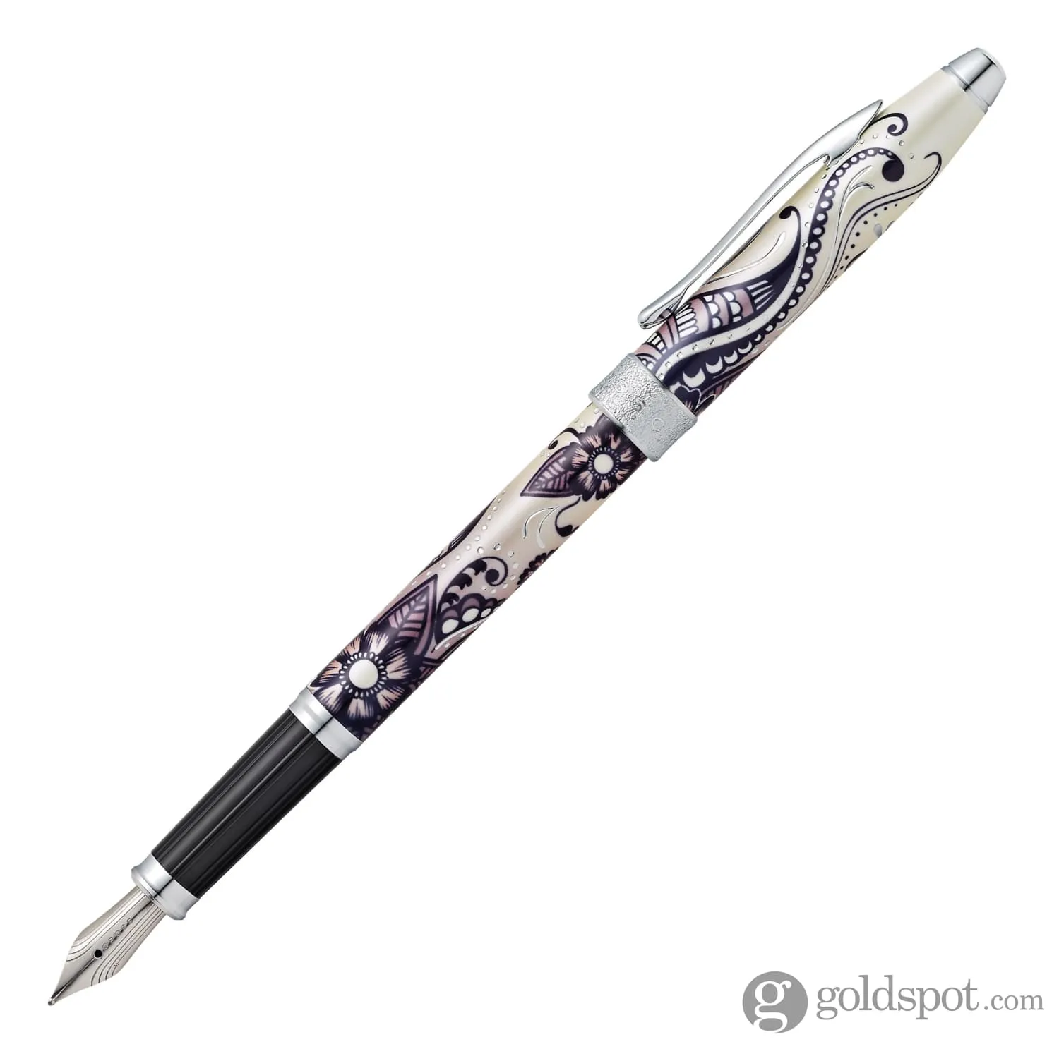 Cross Century II Botanica Fountain Pen in Black Primrose with Chrome Trim - Medium Point