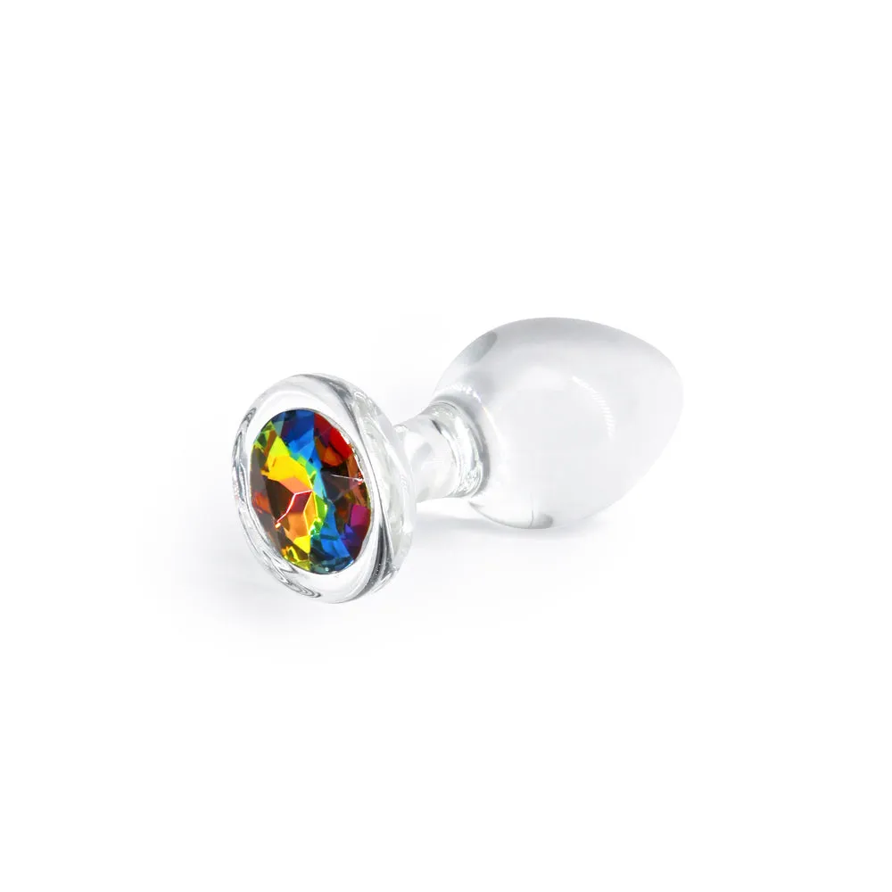 Crystal Desires Glass Round Gem Butt Plug Medium - Rainbow