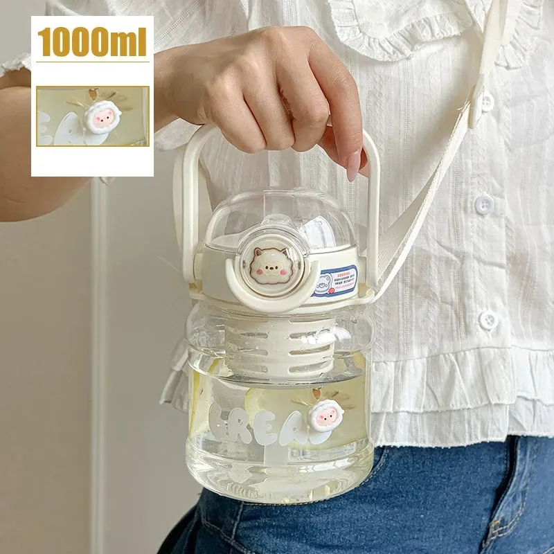 Cute Big Belly Water Cup - 1000ml Portable Straw Kettle
