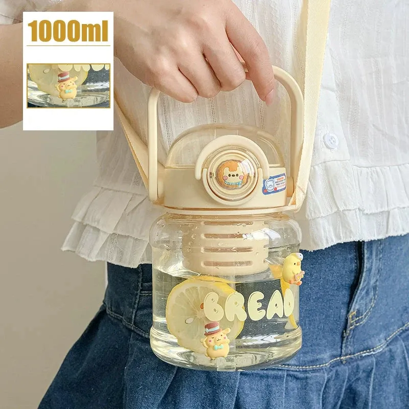 Cute Big Belly Water Cup - 1000ml Portable Straw Kettle