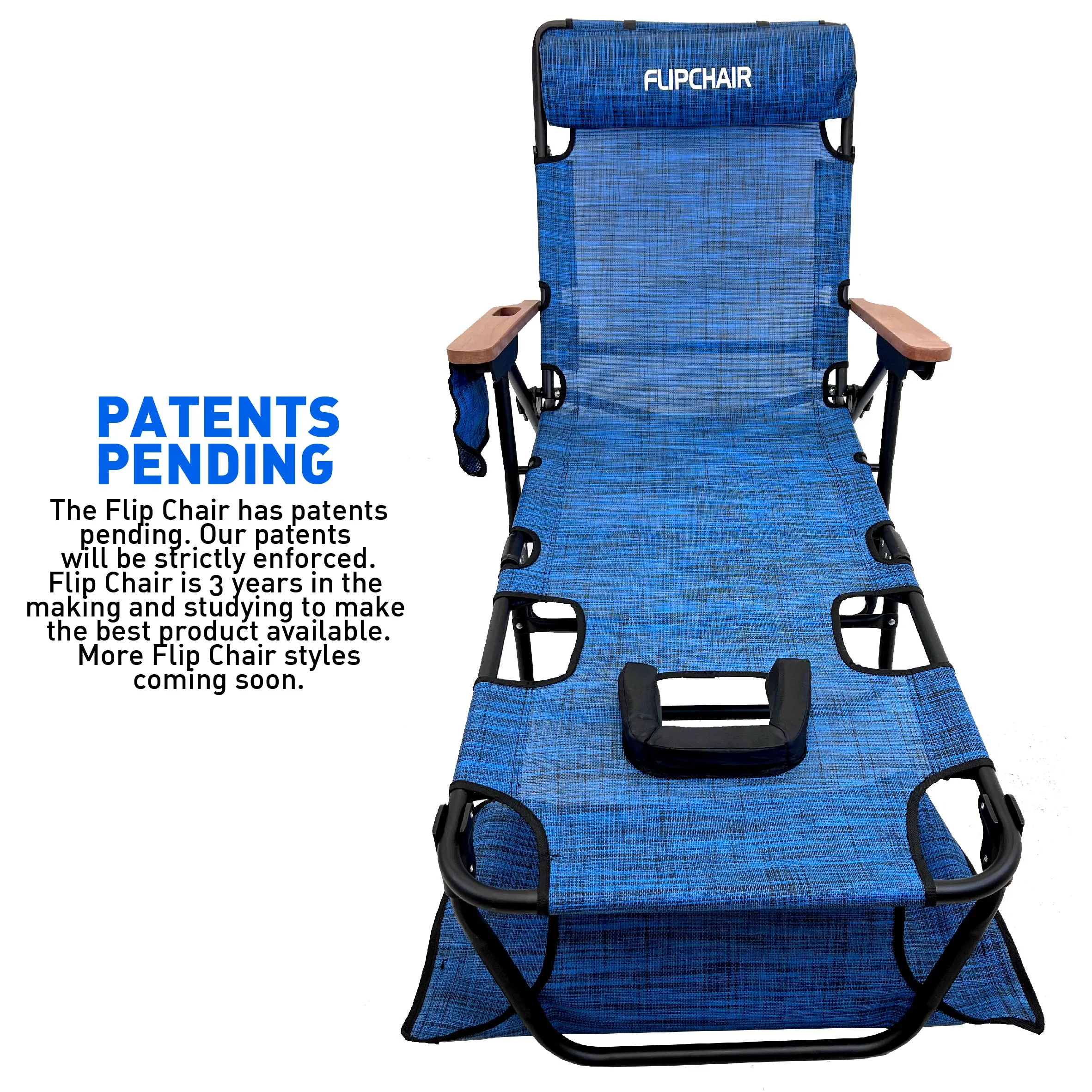 EasyGo Product FLIP Face Down Tanning Chaise Lounge Chair with Face & Arm Holes - 4 Legs Support - Textilene Material - 6 Position - Arm Head Rest Pillow - Beach or Home Use - PATENTS Pending, Blue