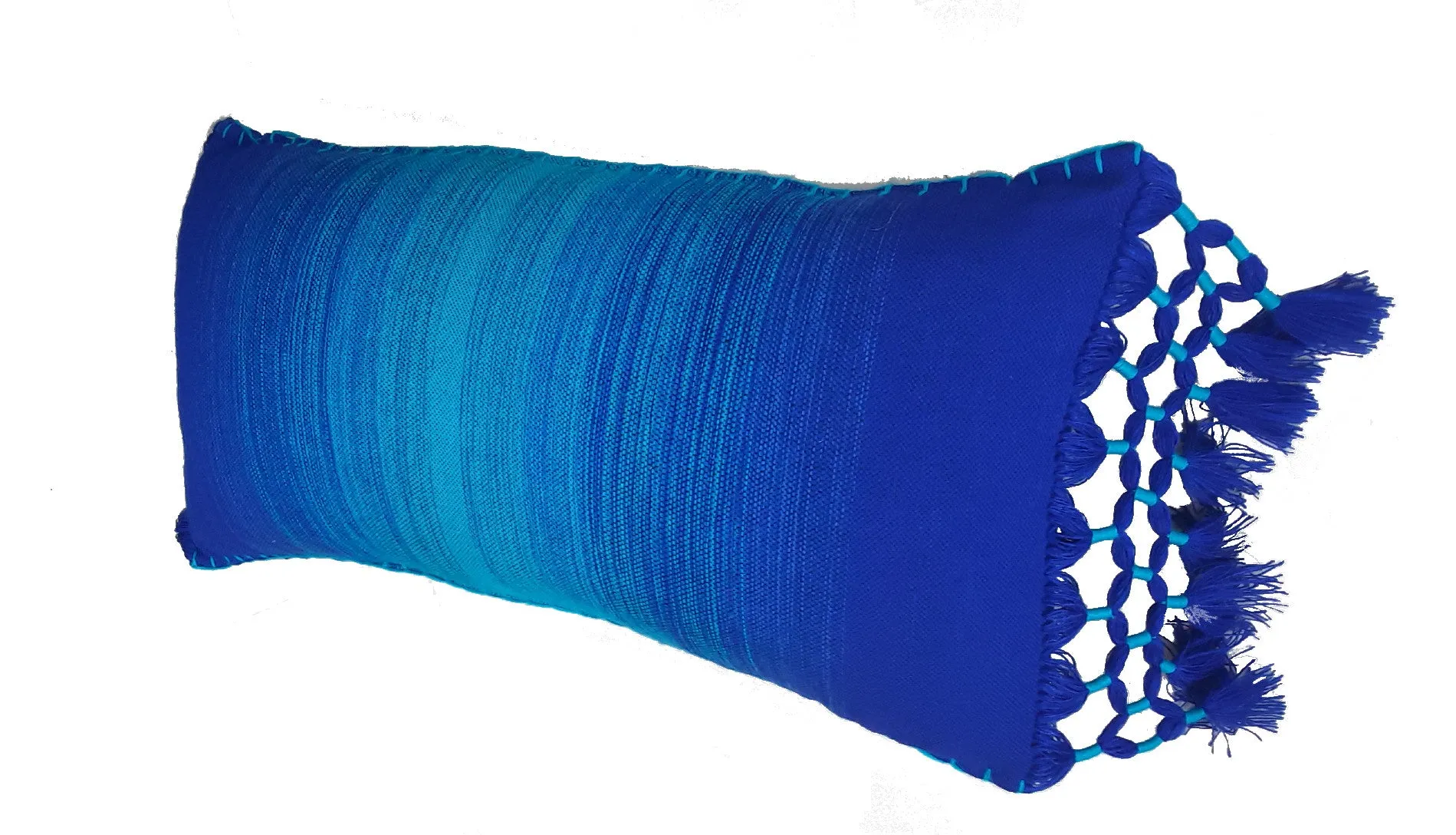 Fringe Cushion Cover from Chefchaouen - Lumbar | Ocean