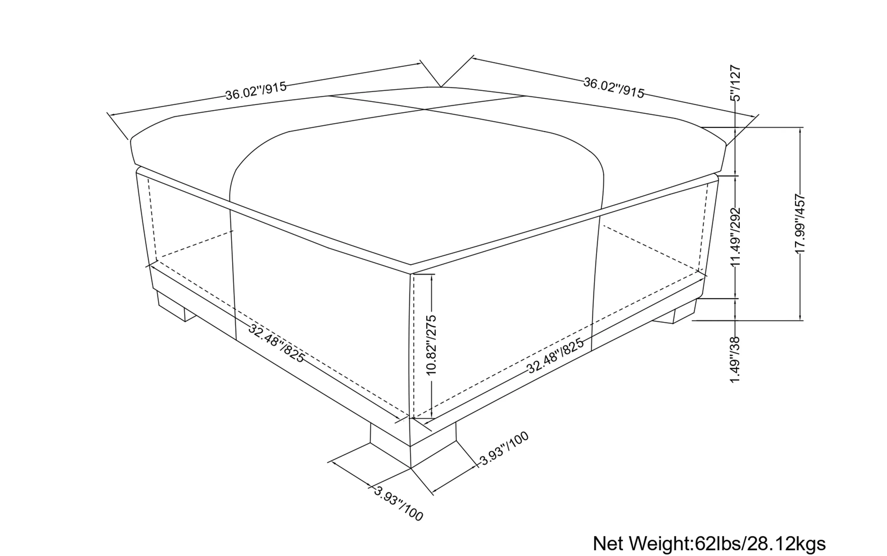 Gabbie Square Coffee Table Storage Ottoman