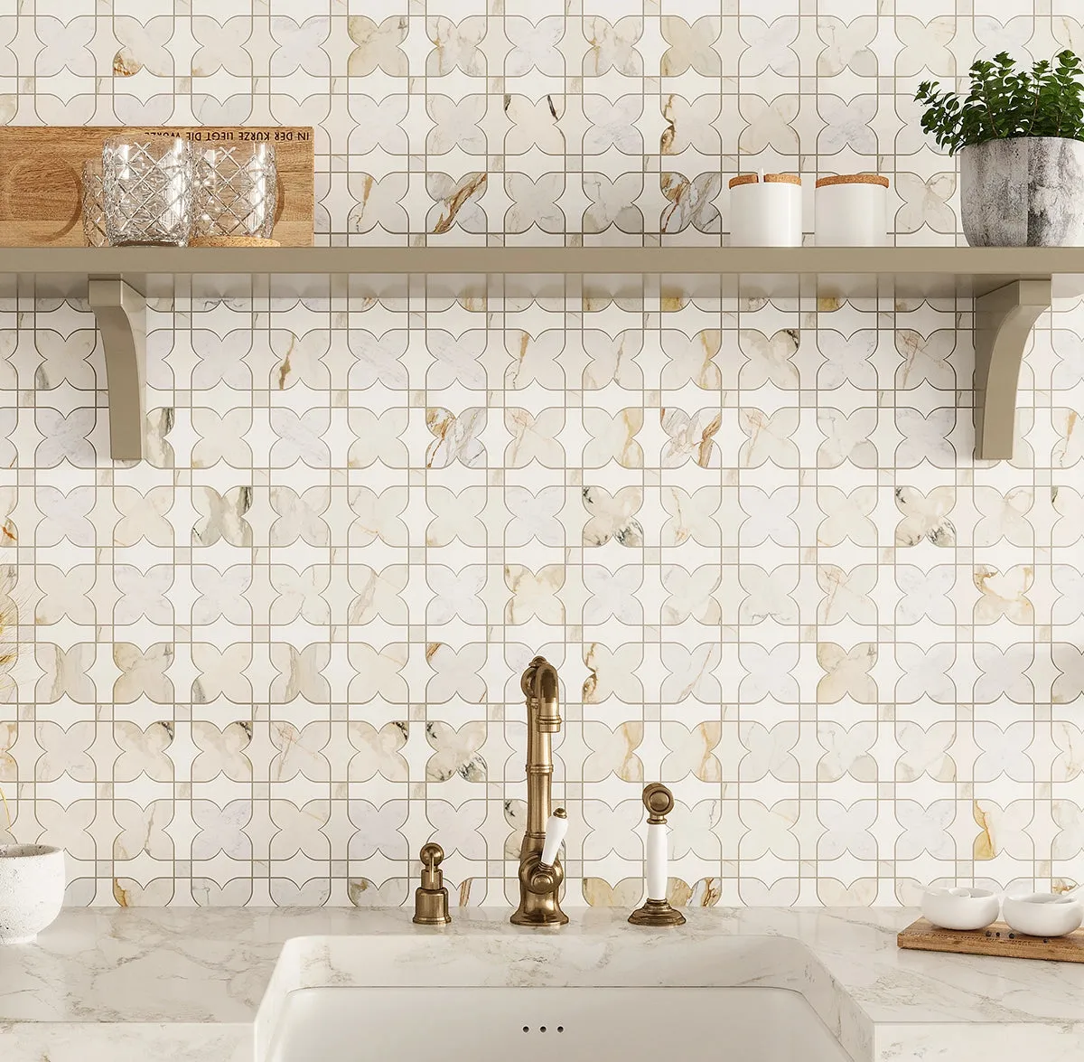 Geometria Marble Neutral Stars Mosaic Tile