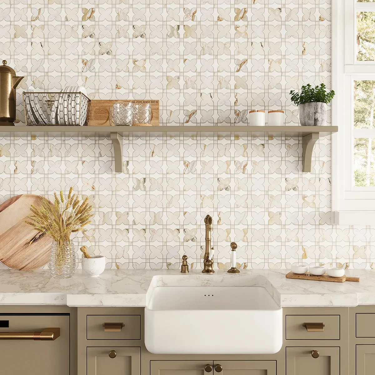 Geometria Marble Neutral Stars Mosaic Tile