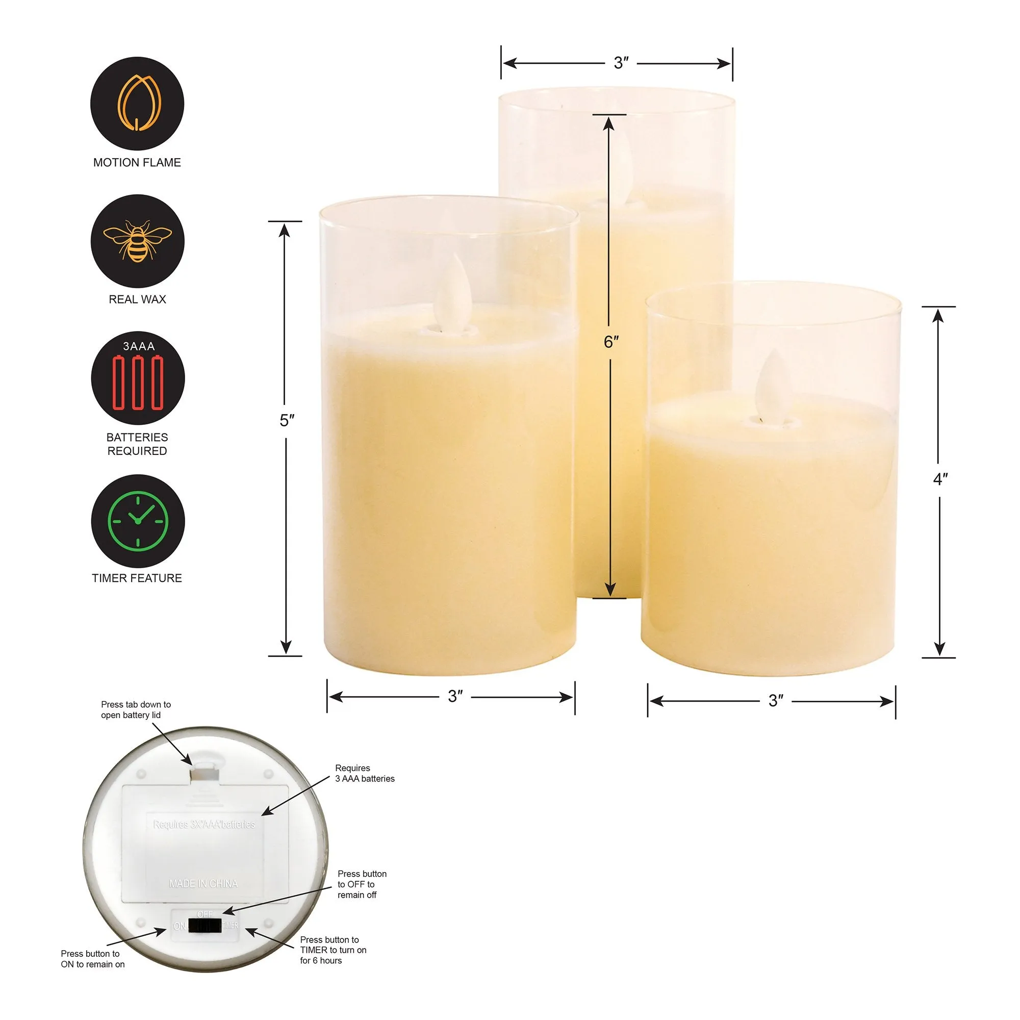 Glass Hurricane Moving Flame LED Candles