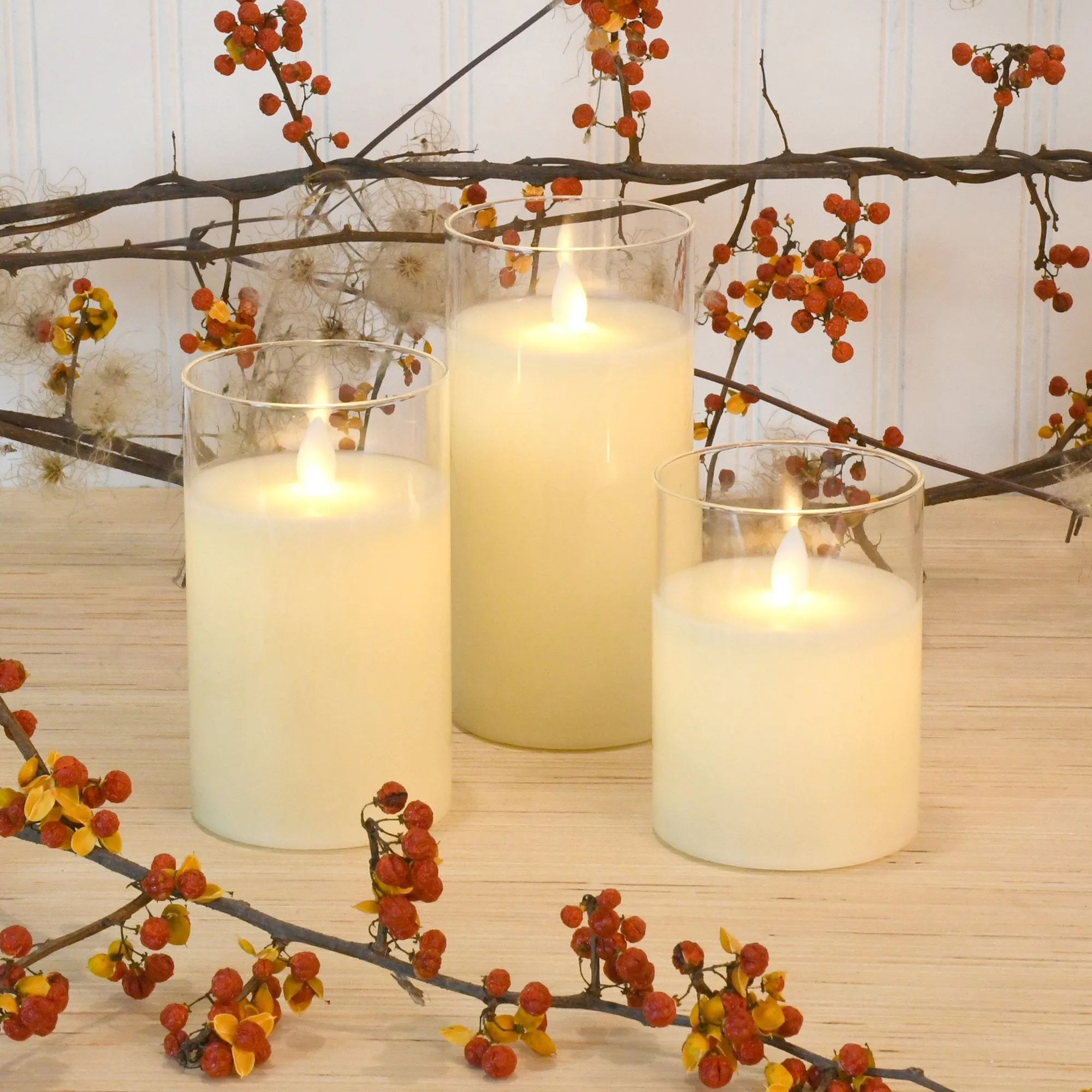Glass Hurricane Moving Flame LED Candles