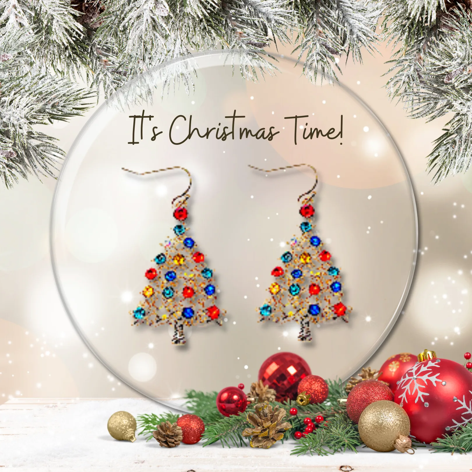 Gold Tone Sparkle Christmas Tree Hook Style Earrings
