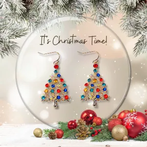 Gold Tone Sparkle Christmas Tree Hook Style Earrings