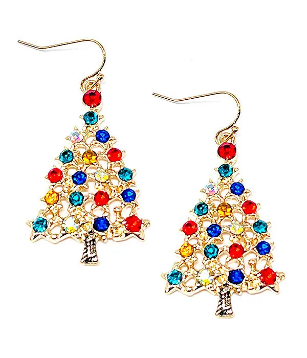 Gold Tone Sparkle Christmas Tree Hook Style Earrings