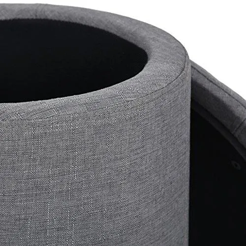 Grey Fabric Round Storage Accent One Button-Tufted Ottoman