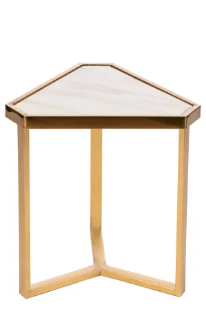 Irene  Marble Top Triangle Gold Side Table