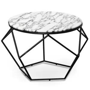 Ivan 72cm Round Marble Coffee Table - Matt Black Base