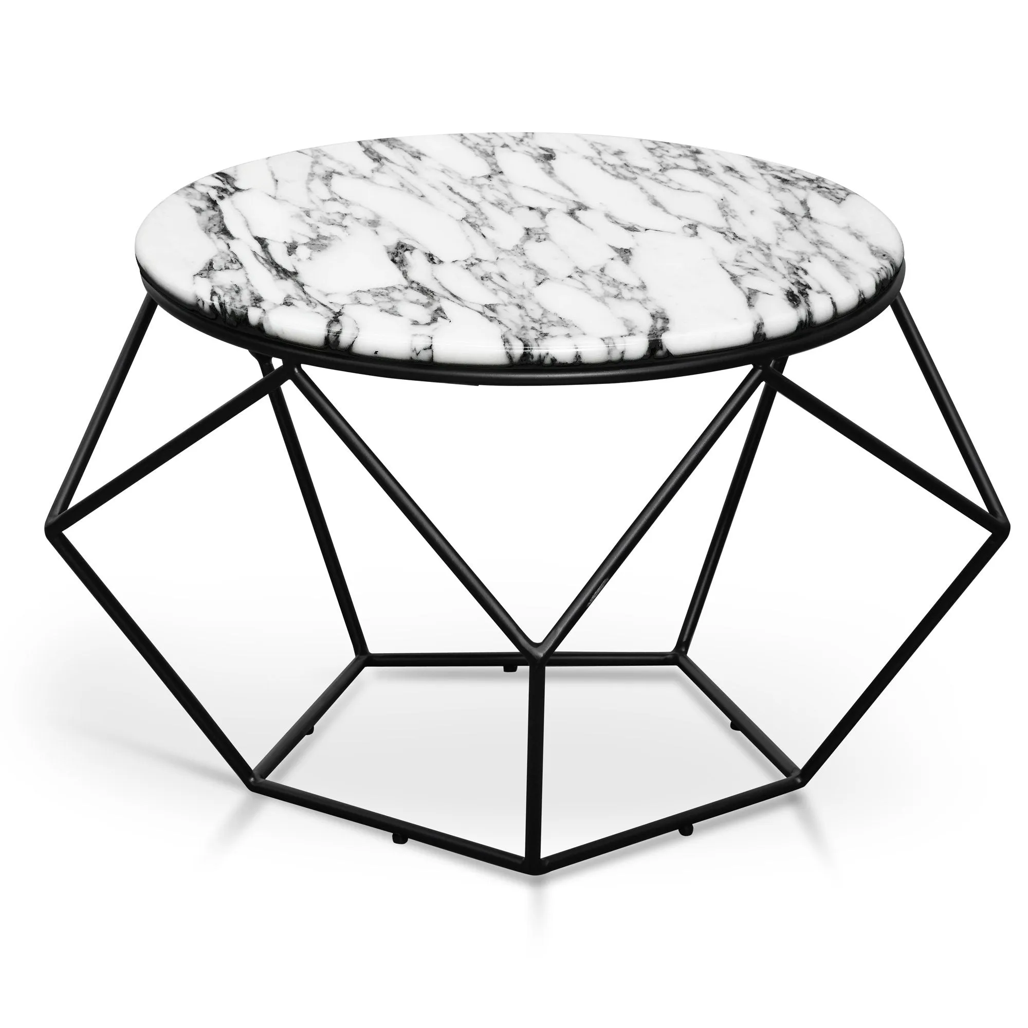 Ivan 72cm Round Marble Coffee Table - Matt Black Base