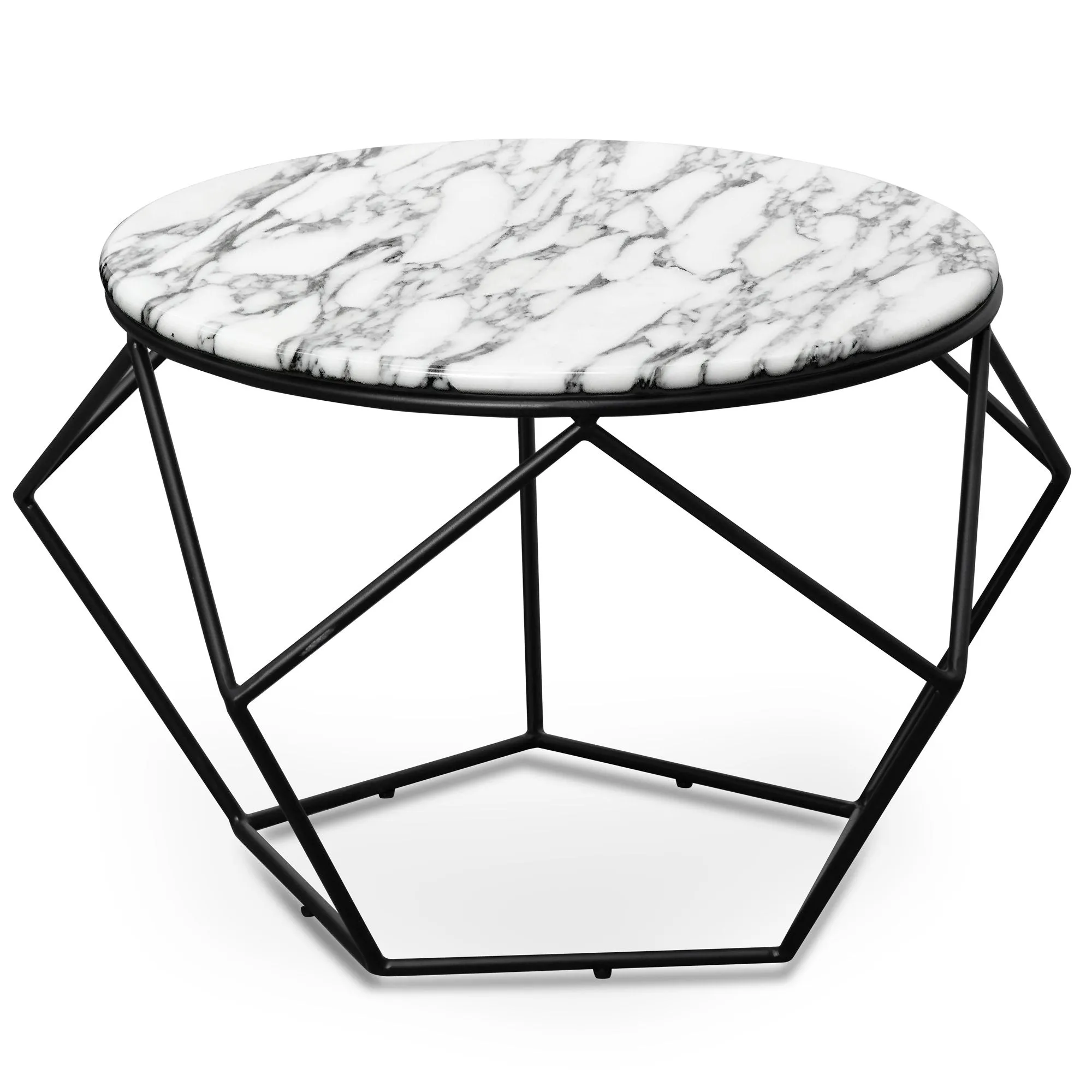 Ivan 72cm Round Marble Coffee Table - Matt Black Base