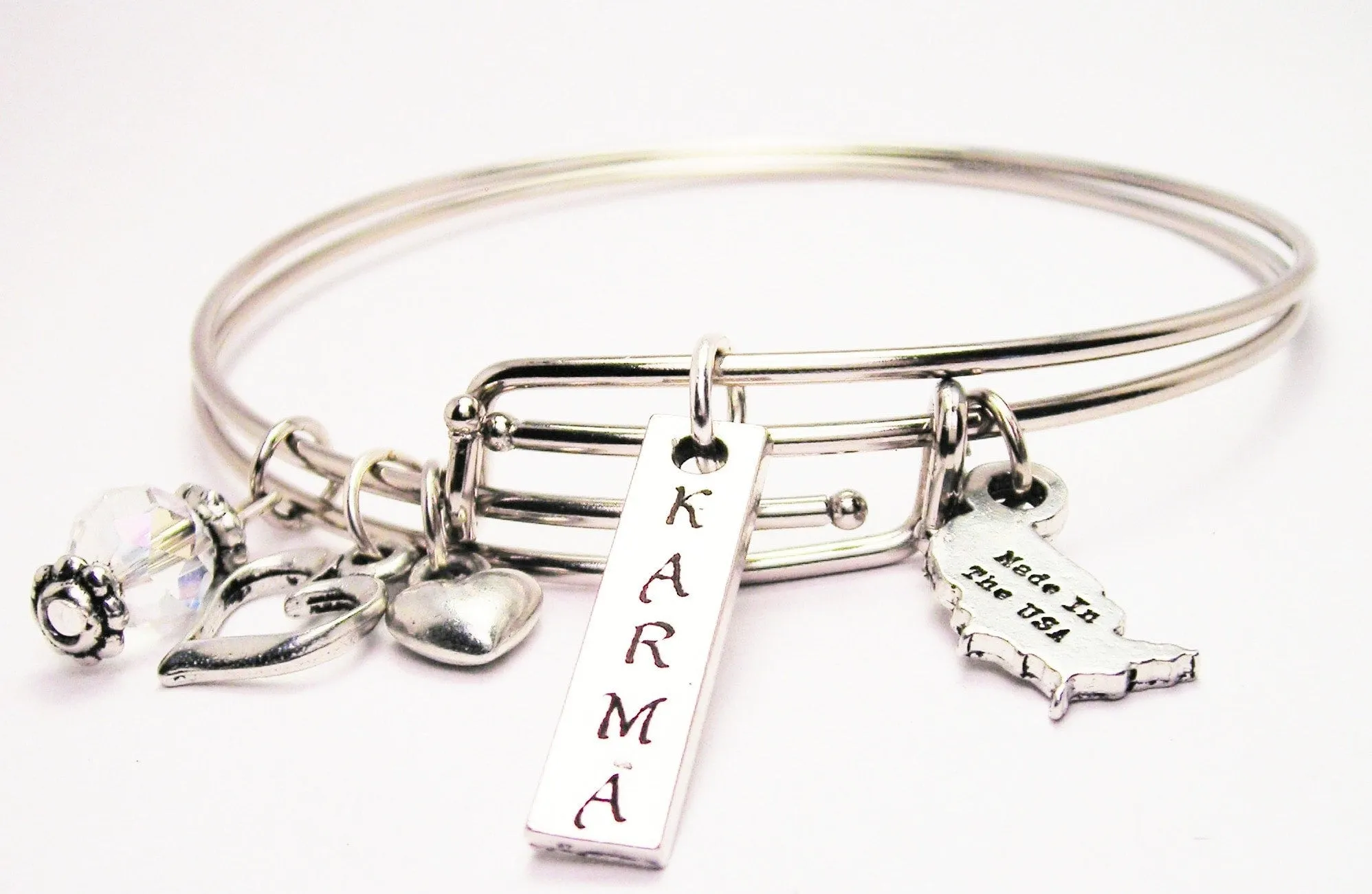 Karma Long Tab Expandable Bangle Bracelet Set