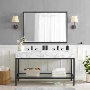 Kingsley 60" Black Stainless Steel Bathroom Vanity Black White