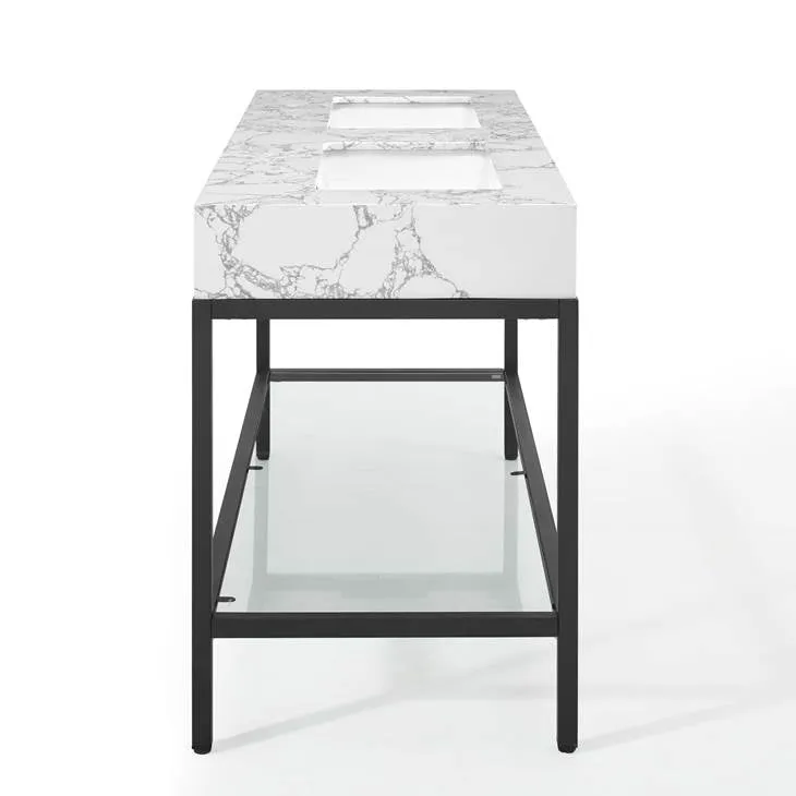 Kingsley 60" Black Stainless Steel Bathroom Vanity Black White