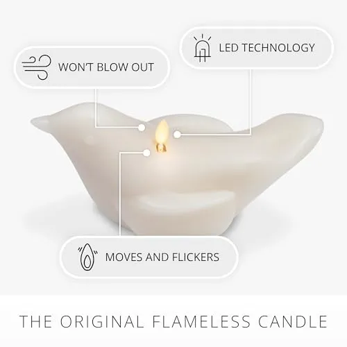 Luminara - Chalk Flameless Candle Modern Bird Figural, Real Wax Moving Flame LED Candle with Timer, Spring Decoration Tablescape - 8.5"x5"
