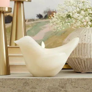 Luminara - Chalk Flameless Candle Modern Bird Figural, Real Wax Moving Flame LED Candle with Timer, Spring Decoration Tablescape - 8.5"x5"