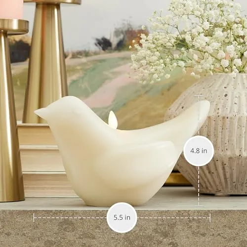 Luminara - Chalk Flameless Candle Modern Bird Figural, Real Wax Moving Flame LED Candle with Timer, Spring Decoration Tablescape - 8.5"x5"