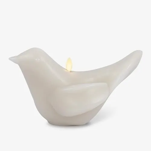 Luminara - Chalk Flameless Candle Modern Bird Figural, Real Wax Moving Flame LED Candle with Timer, Spring Decoration Tablescape - 8.5"x5"